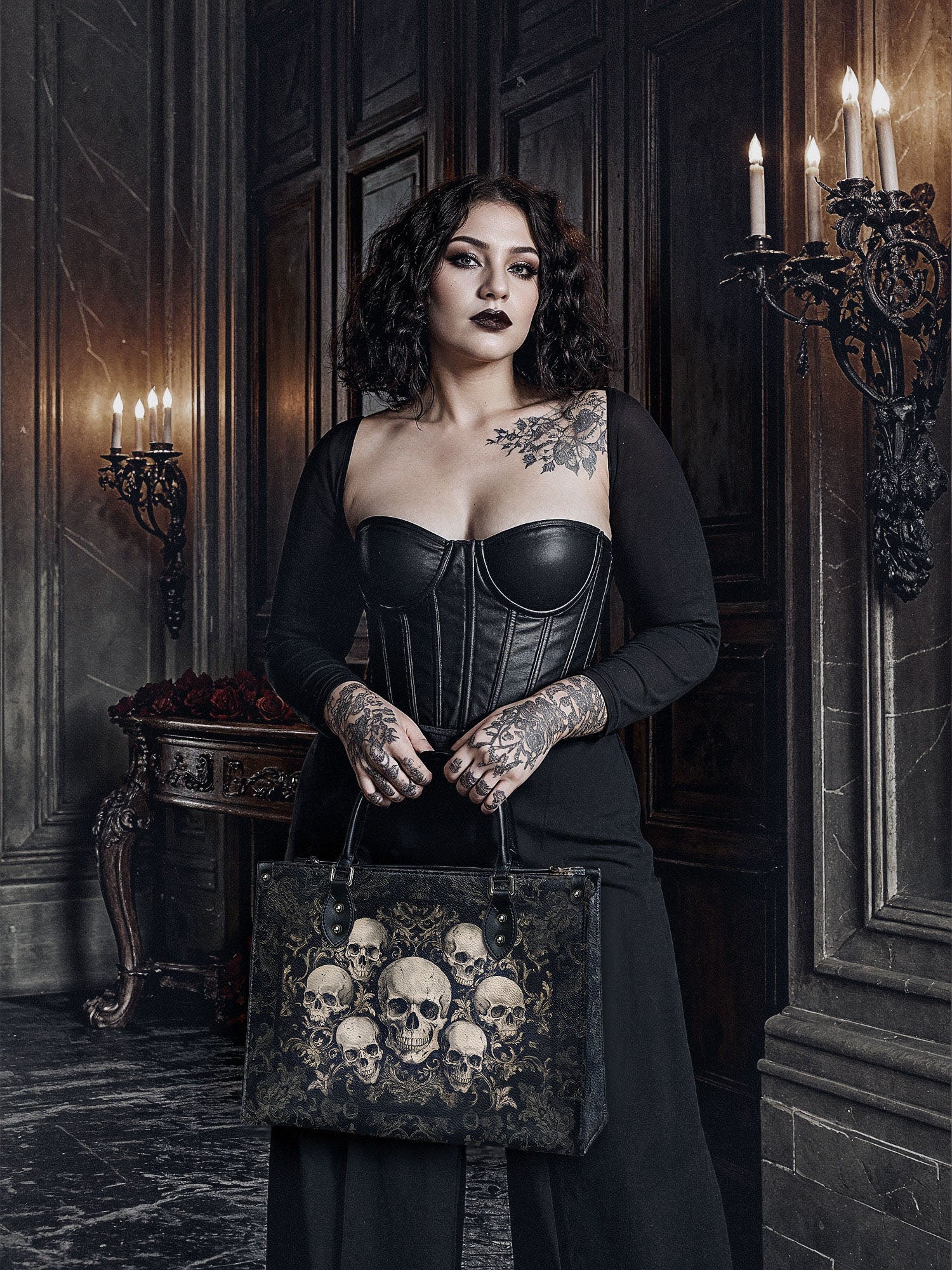 "Deathmark" - Black Interior - Leather Handbag - Image 5