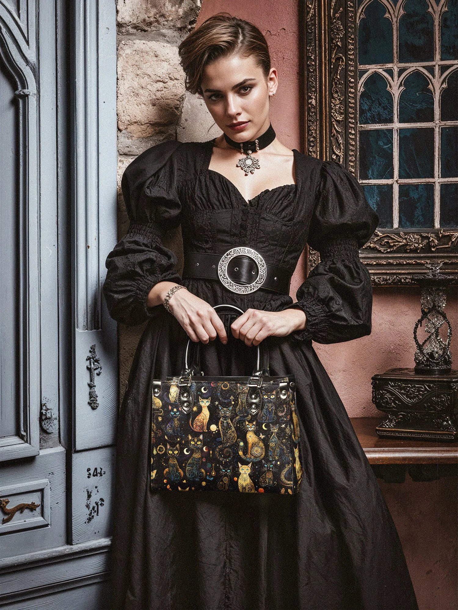 "Lunacat" - Black Interior - Small Leather Handbag - Image 3