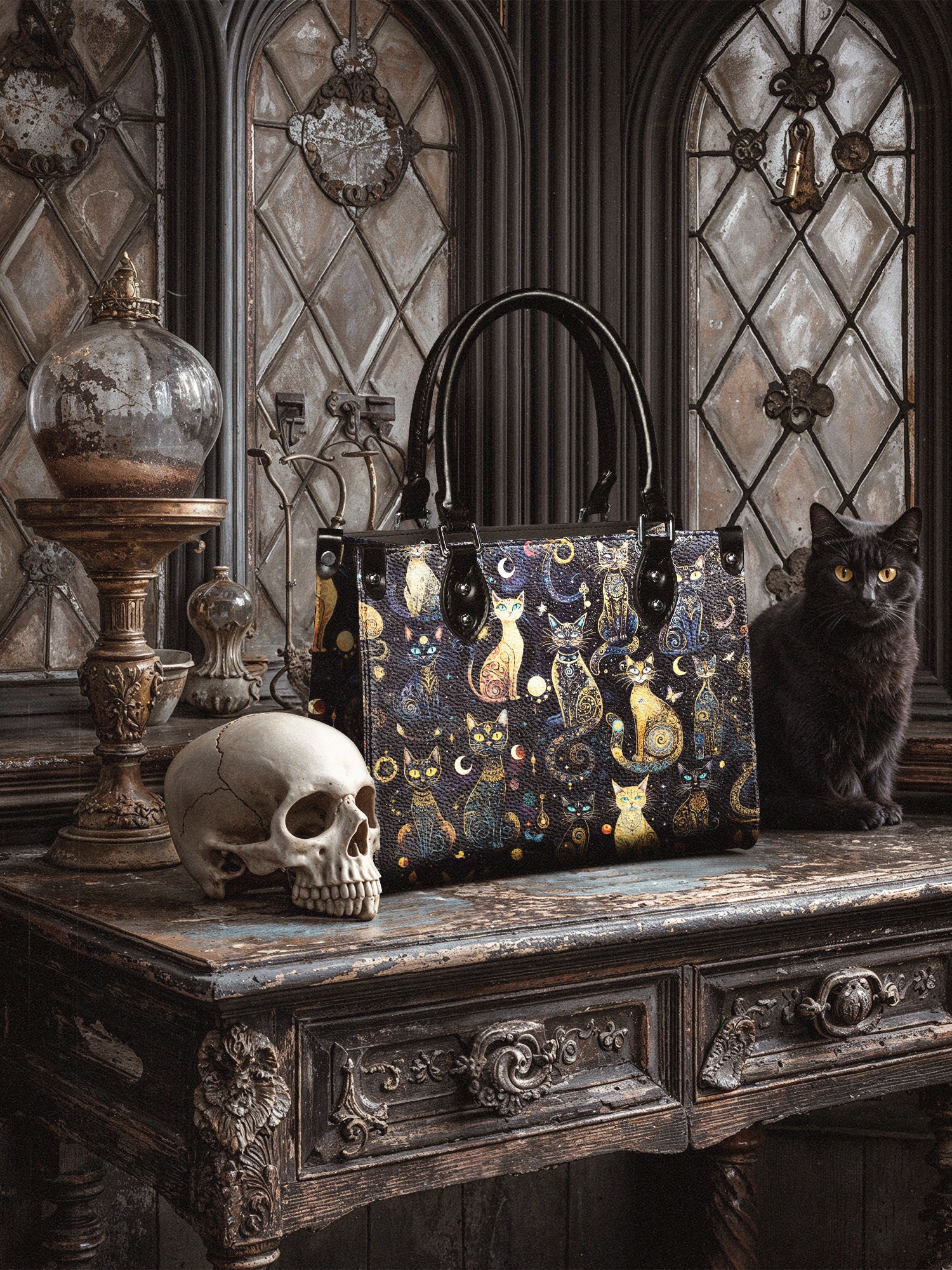 "Lunacat" - Black Interior - Small Leather Handbag - Image 4