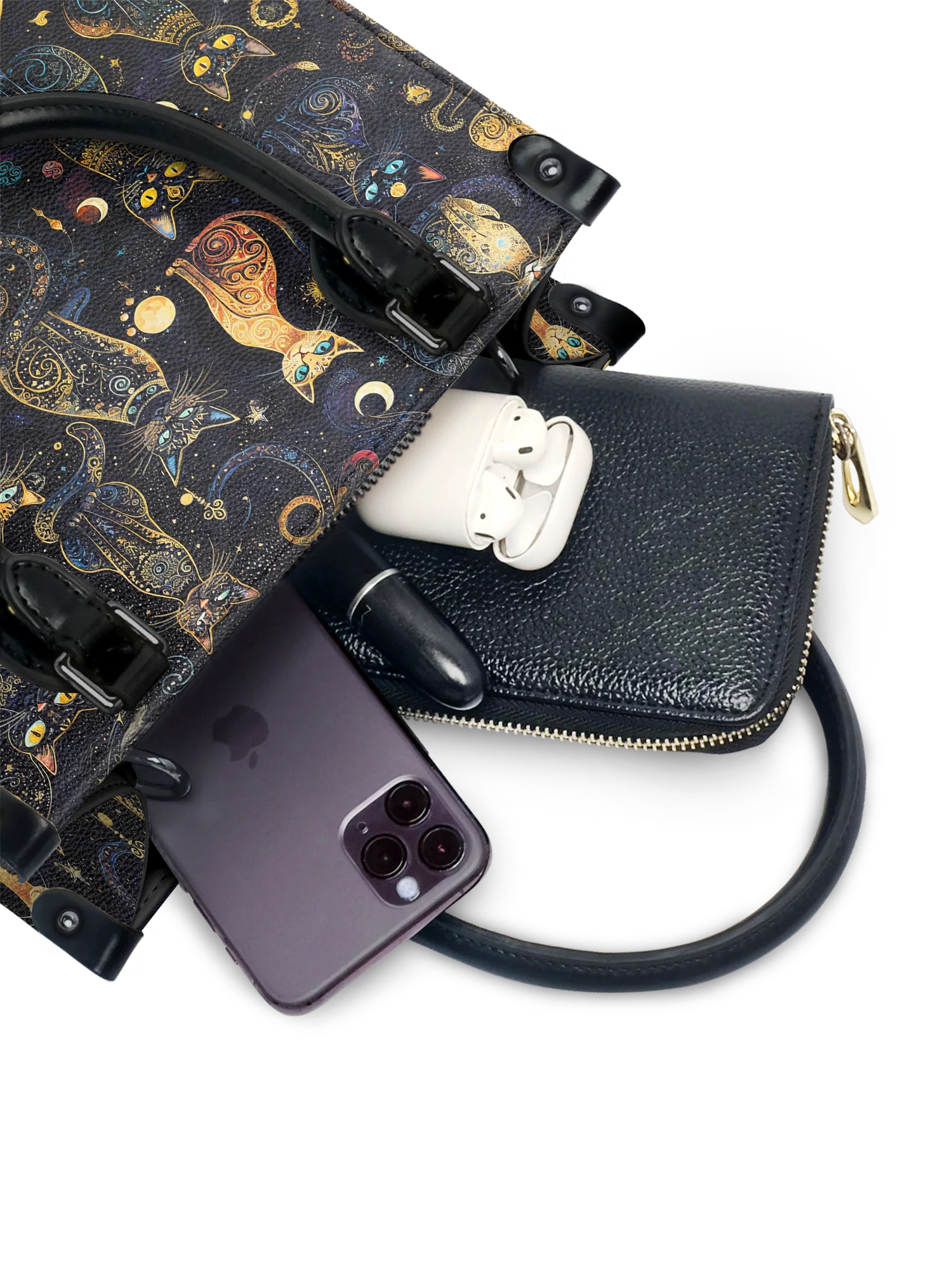 "Lunacat" - Black Interior - Small Leather Handbag - Image 6