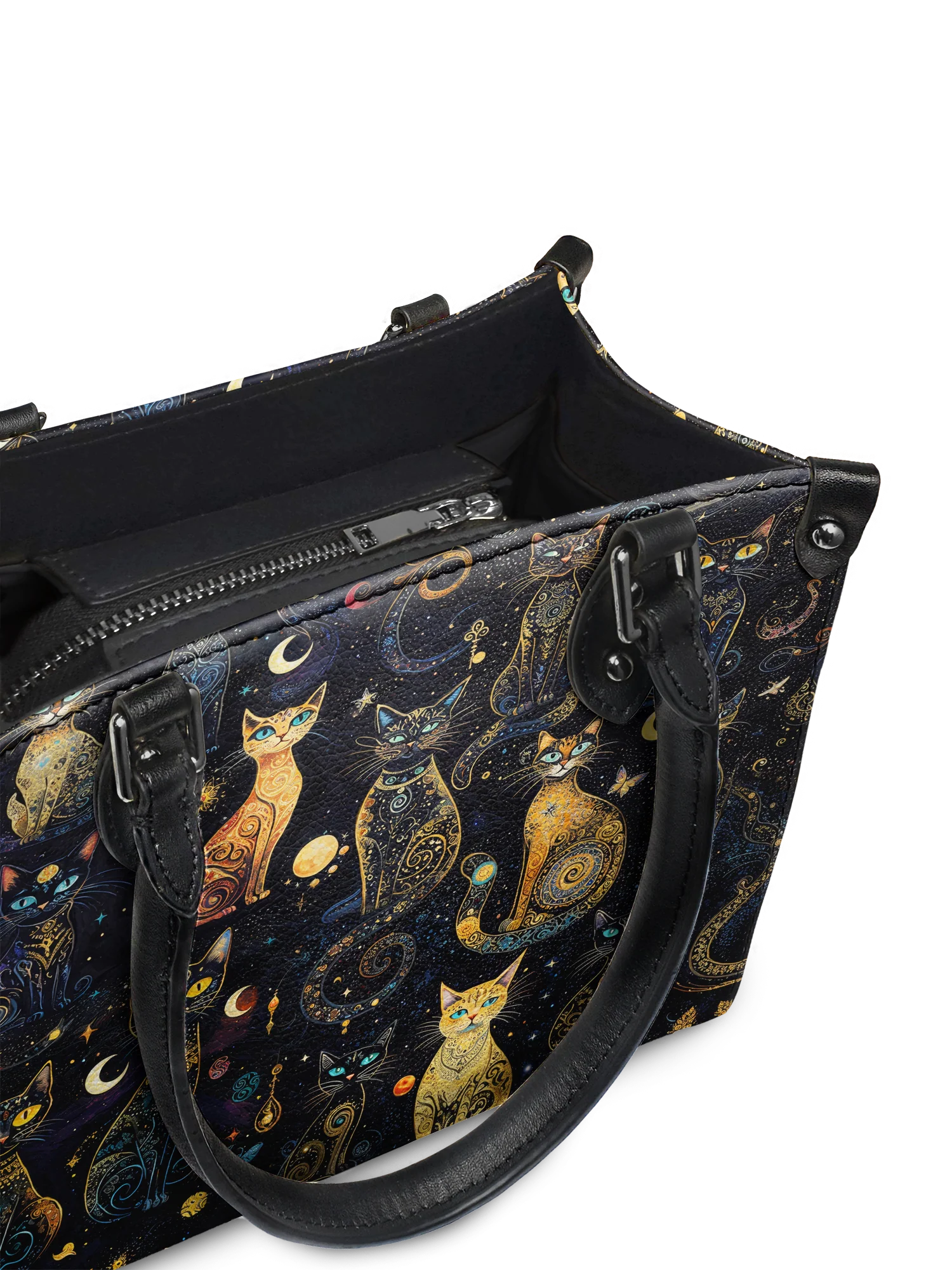 "Lunacat" - Black Interior - Small Leather Handbag - Image 7