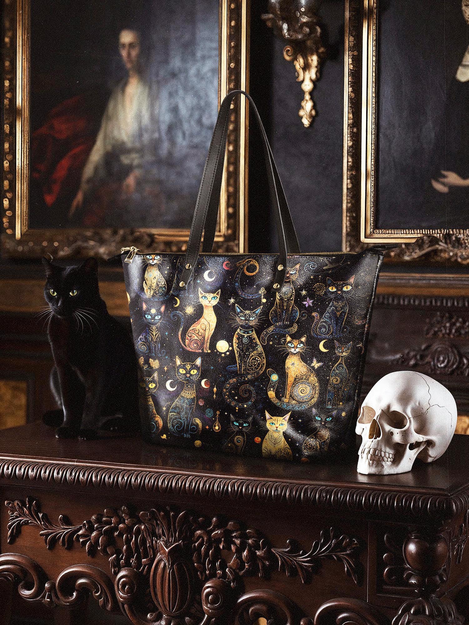 "Lunacat" Leather Tote Bag - Image 3