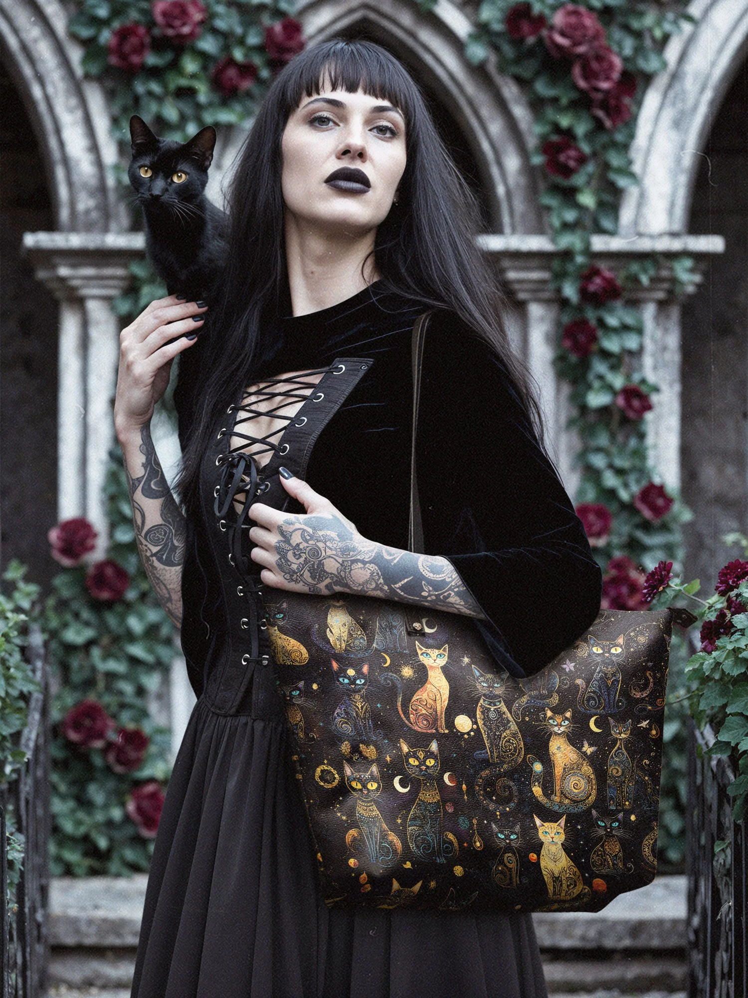 "Lunacat" Leather Tote Bag - Image 4