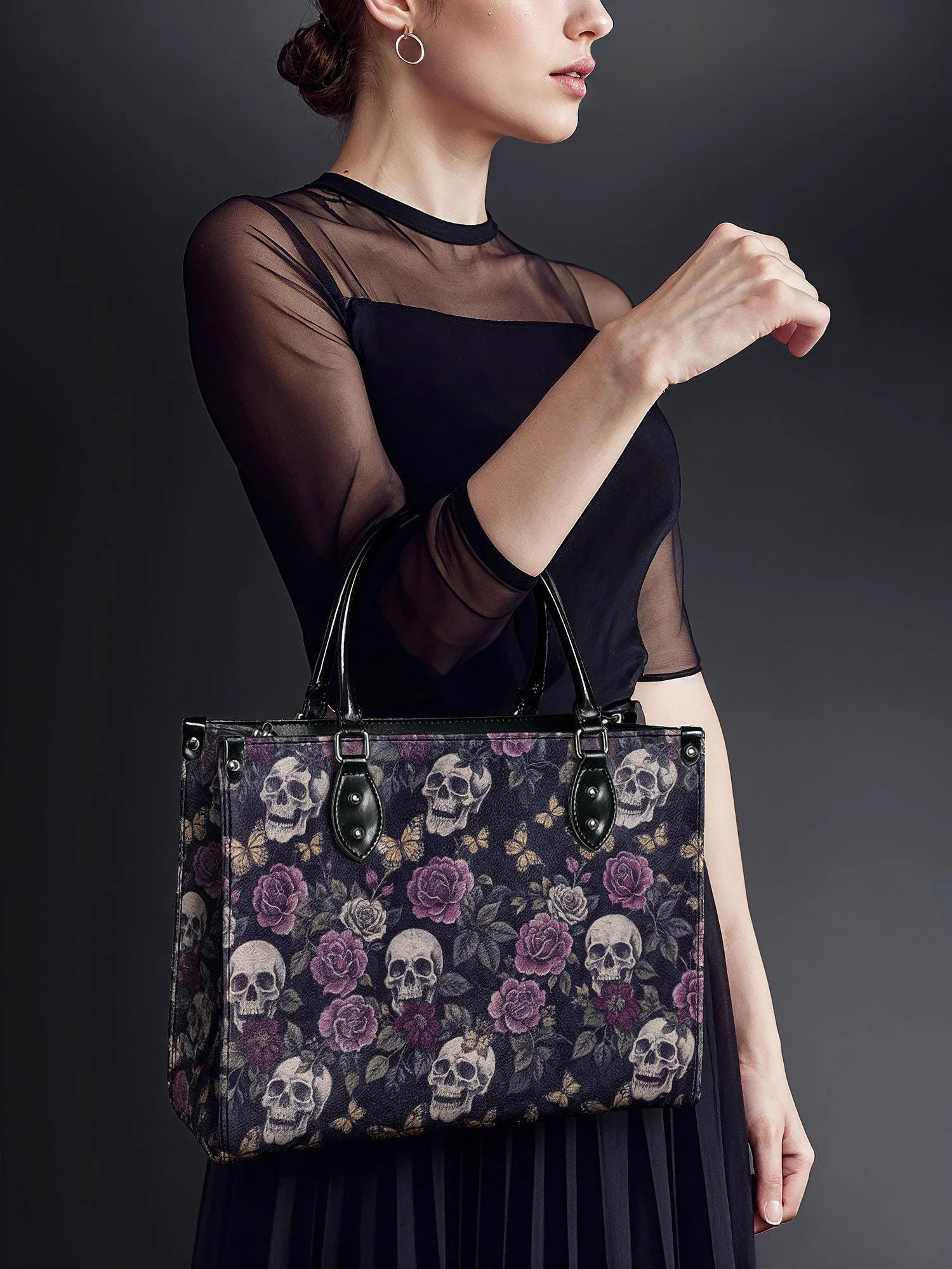 "Noctaflora" - Black Interior - Leather Handbag - Image 3