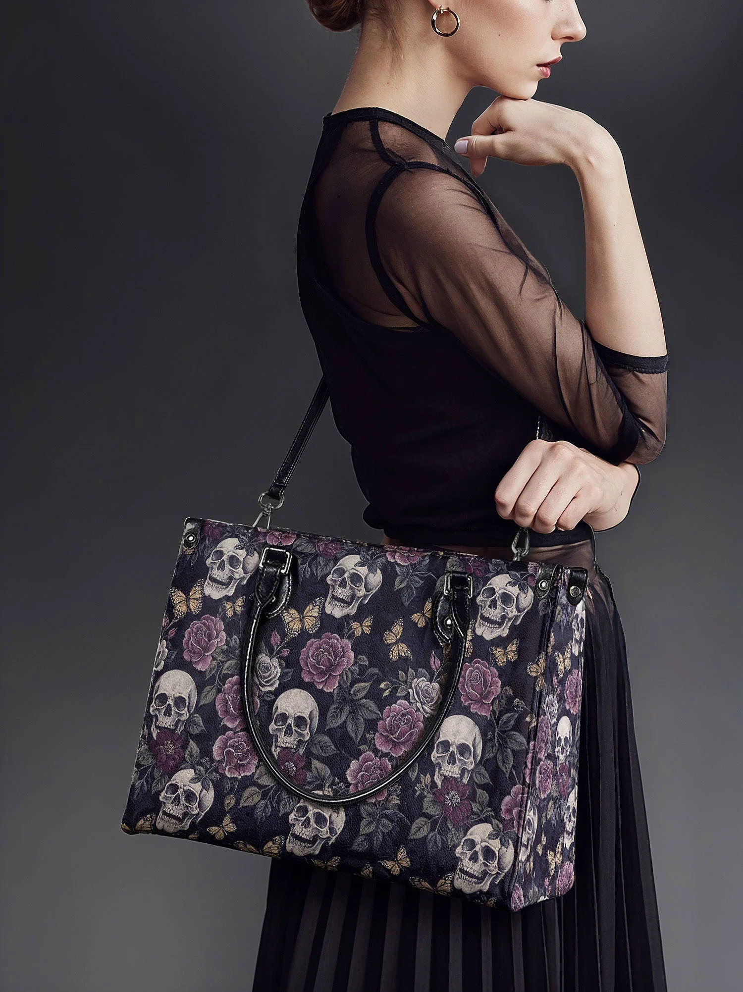 "Noctaflora" - Black Interior - Leather Handbag - Image 4