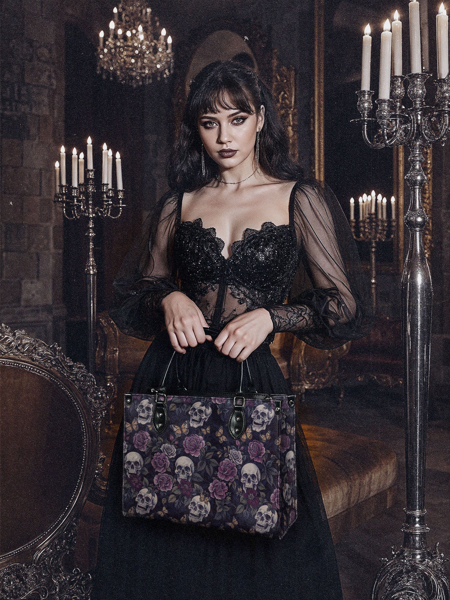 "Noctaflora" - Black Interior - Leather Handbag - Image 5