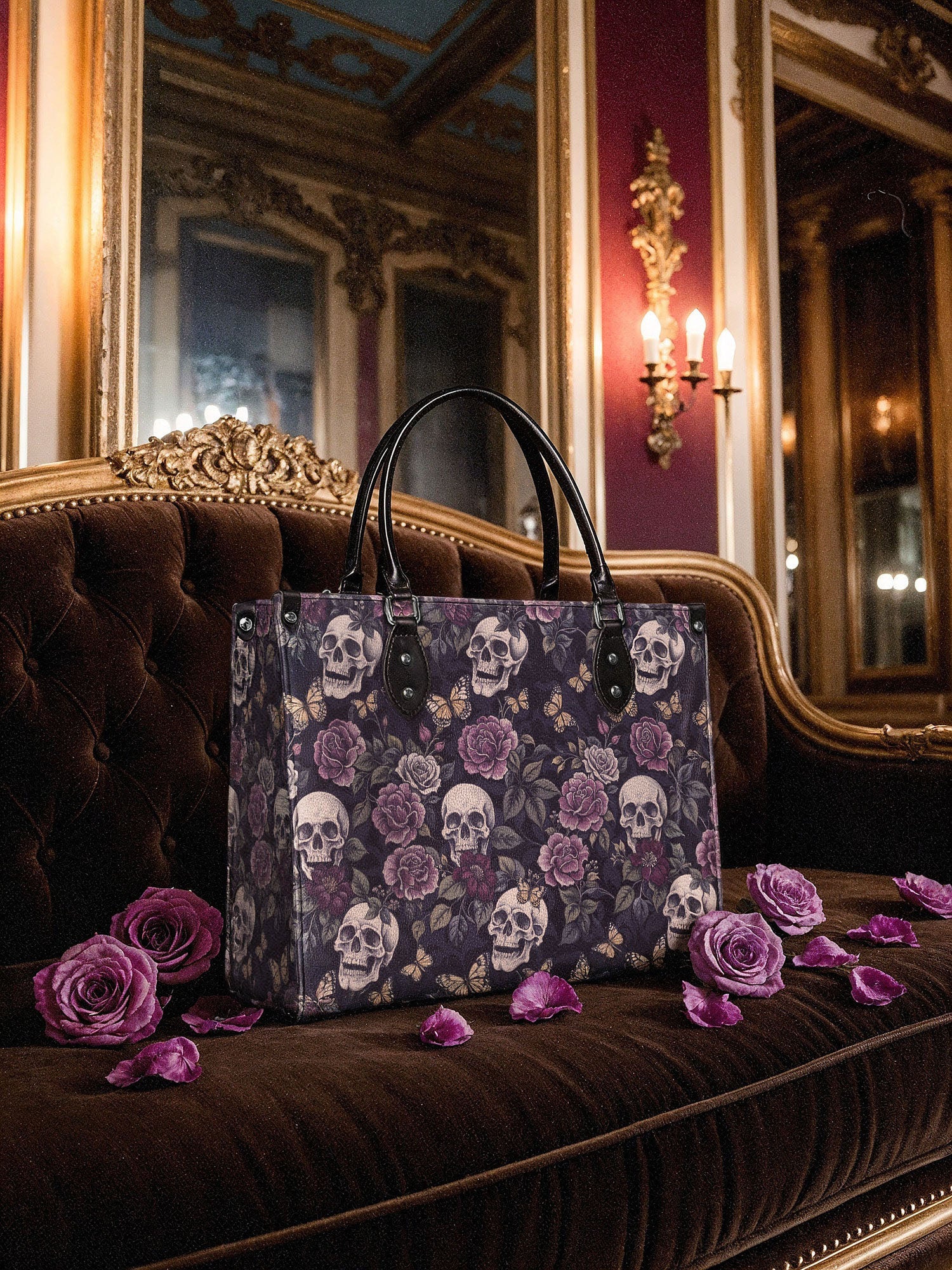 "Noctaflora" - Black Interior - Leather Handbag - Image 6