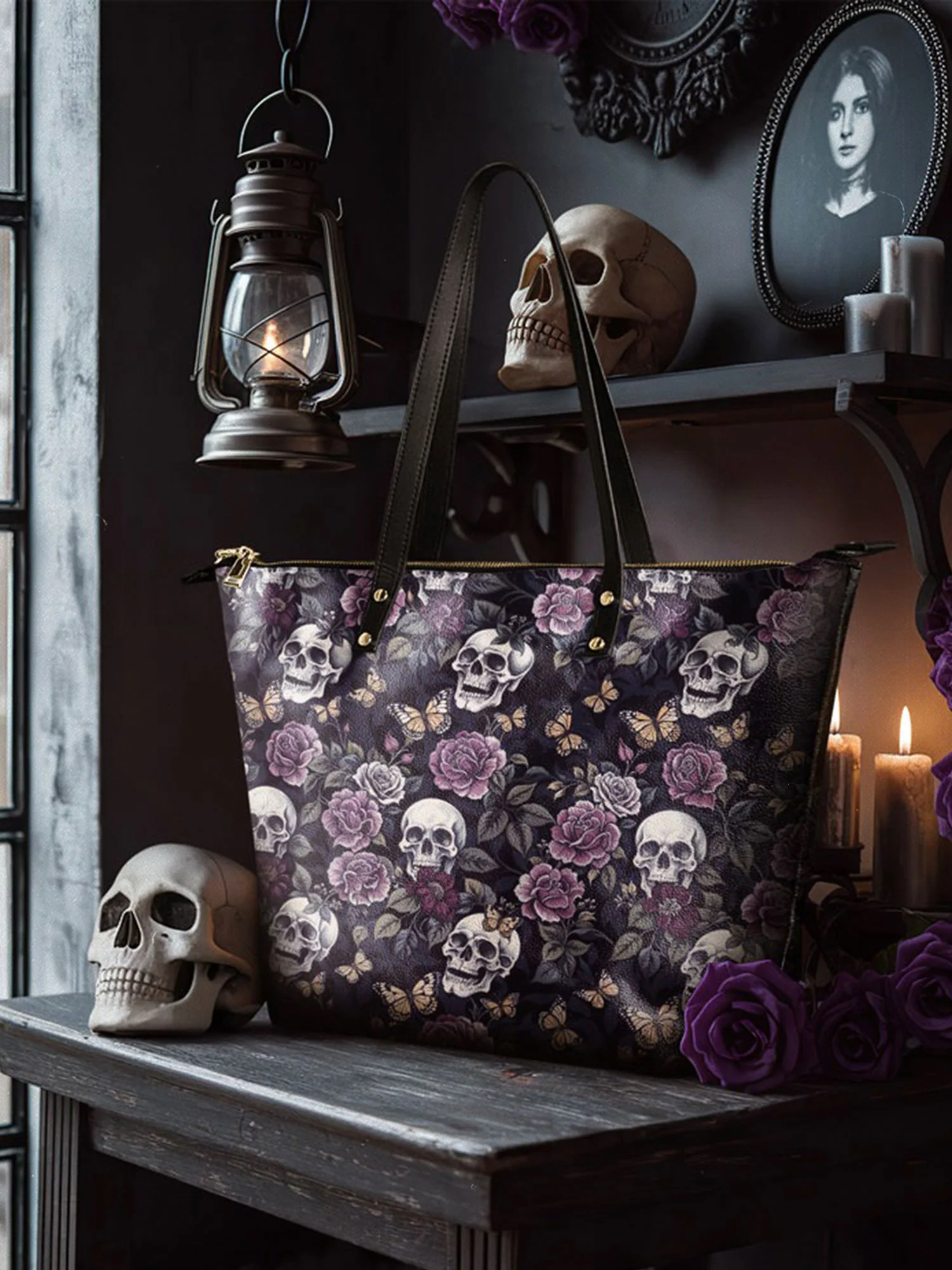 "Noctaflora" Leather Tote Bag - Image 4