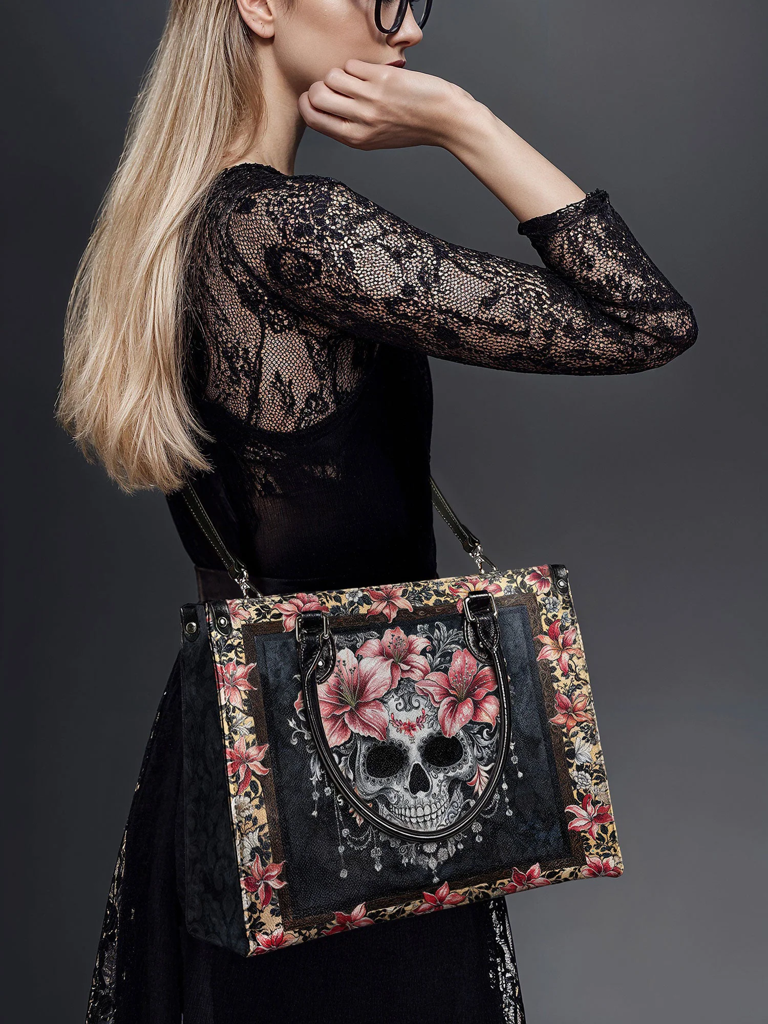 "Roselace" - Black Interior - Leather Handbag - Image 4