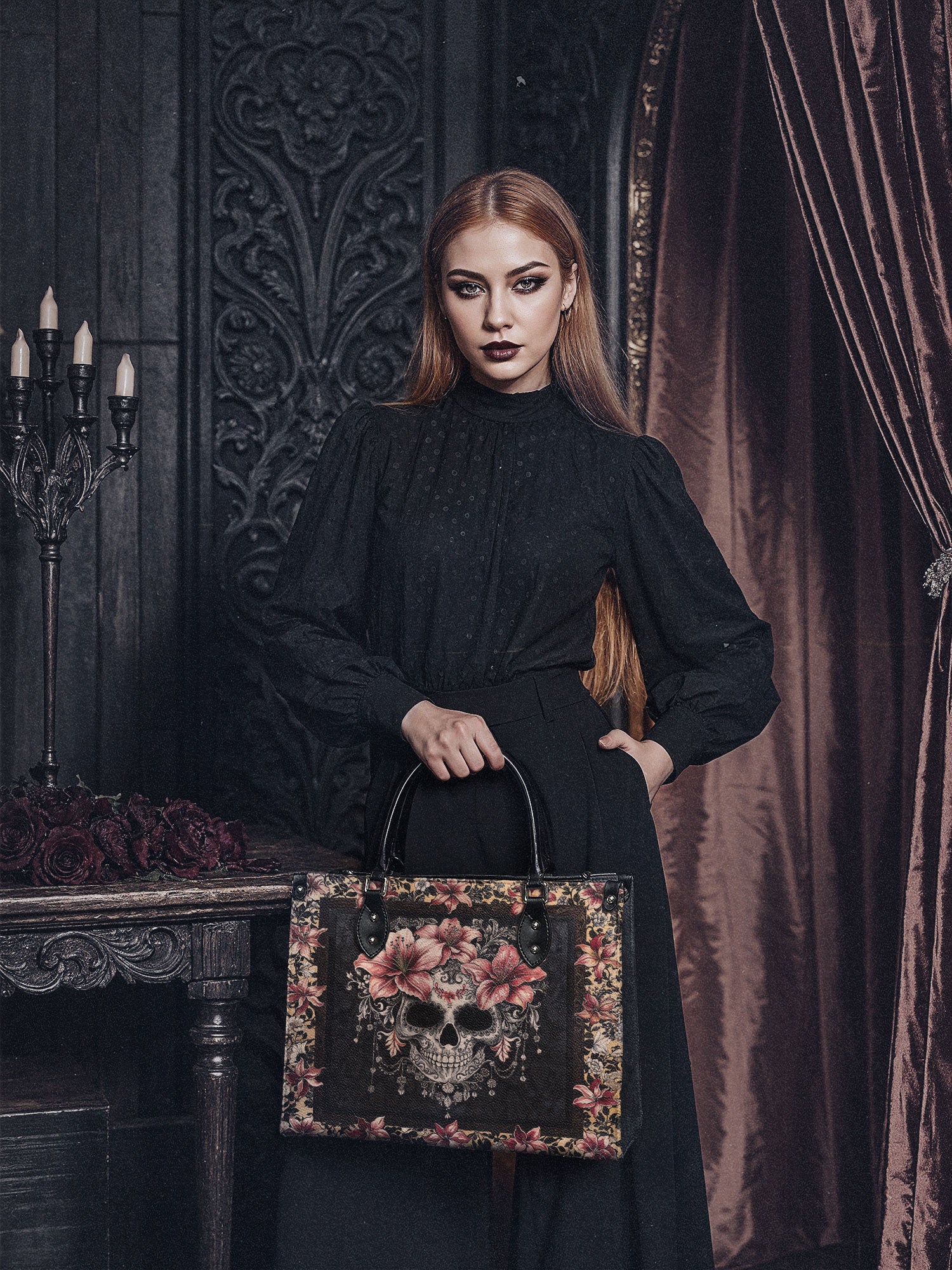 "Roselace" - Black Interior - Leather Handbag - Image 5