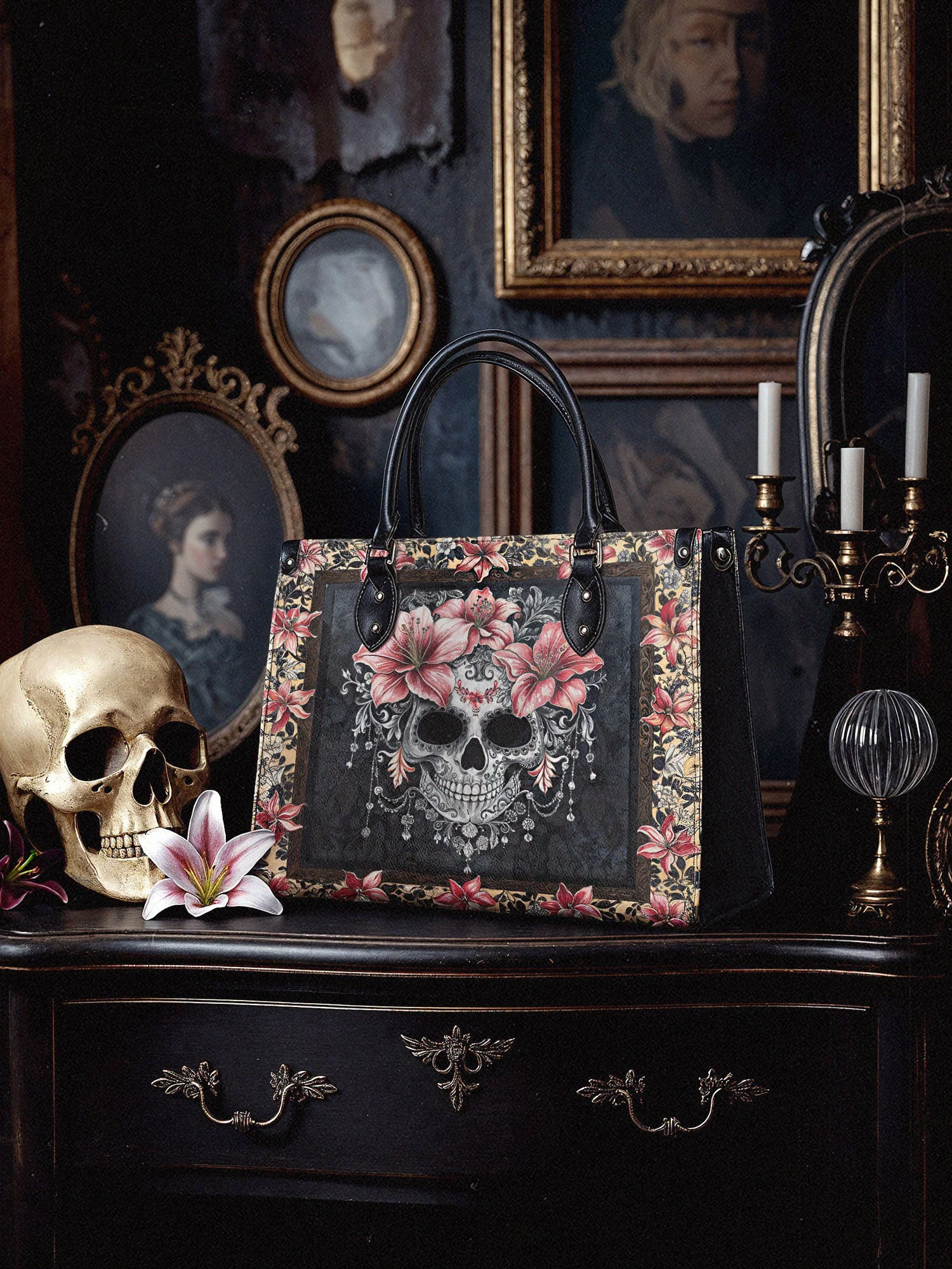 "Roselace" - Black Interior - Leather Handbag - Image 6